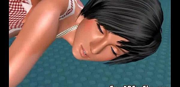  3D brunette fucked doggystyle by an ebony stud